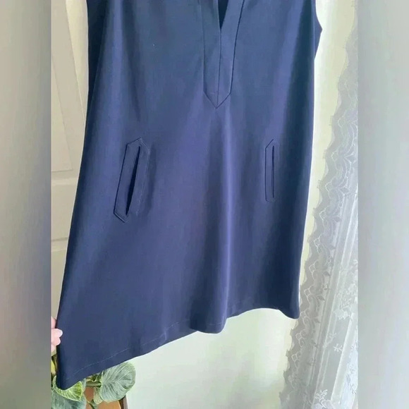 J Crew NWT Navy Sleeveless Shift Dress Notched V Neck Pockets Midi Cotton A-Line - Picture 5 of 11